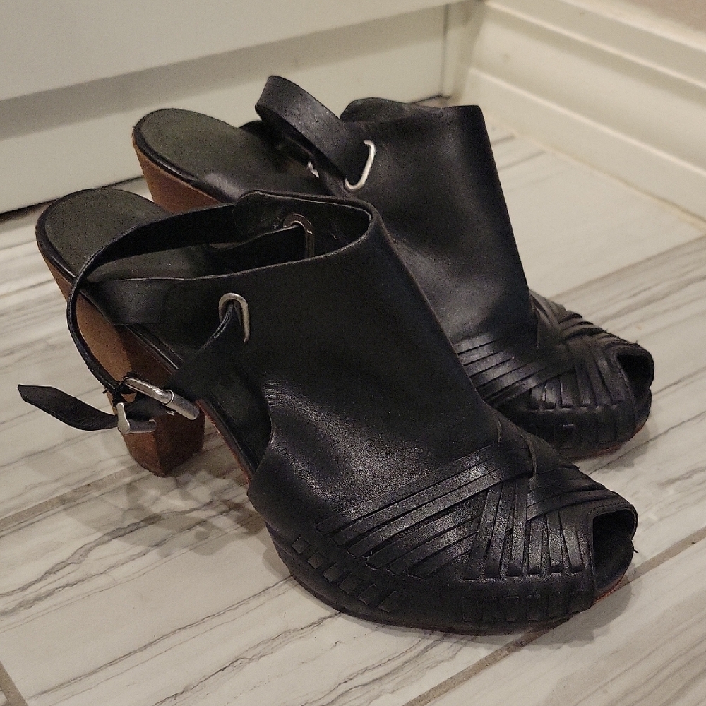 Belle Black Leather Women's Heeled Sandals